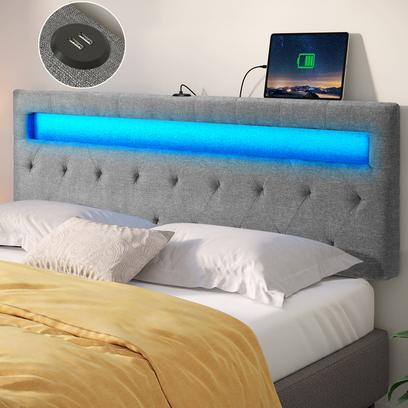 GREENSTELL Headboard with 60,000 DIY Color of LED Light, USB & Type C Post, Attach Frame, Height Adjustable, Wall Mounted Head Boards Only, Sturdy & Stable