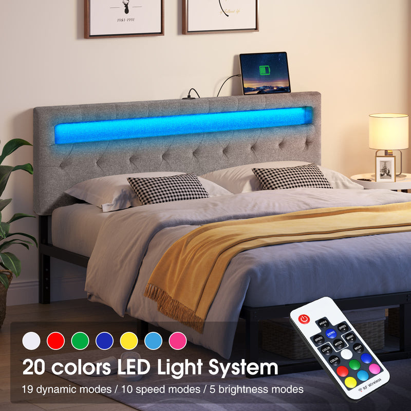 GREENSTELL Headboard with 60,000 DIY Color of LED Light, USB & Type C Post, Attach Frame, Height Adjustable, Wall Mounted Head Boards Only, Sturdy & Stable