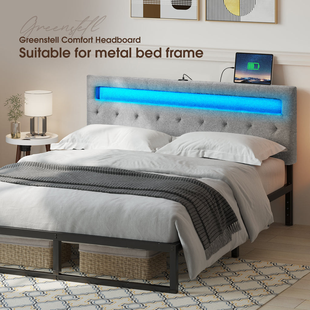 GREENSTELL Headboard with 60,000 DIY Color of LED Light, USB & Type C Post, Attach Frame, Height Adjustable, Wall Mounted Head Boards Only, Sturdy & Stable
