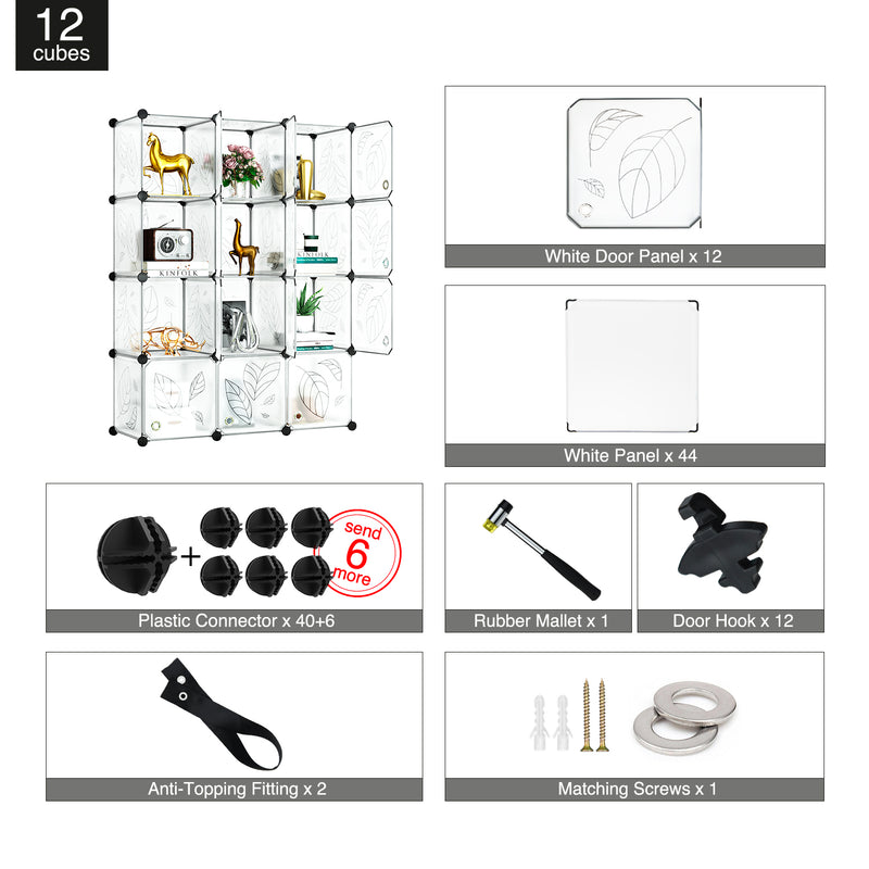 Greenstell Plastic Stackable Cube Storage Organizer 12 Portable Closet Cubes White With Doors