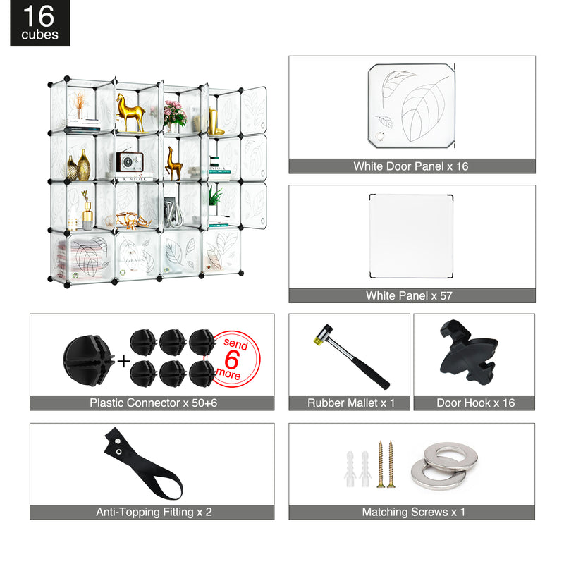 Greenstell Plastic Stackable Cube Storage Organizer 16 Portable Closet Cubes White With Doors