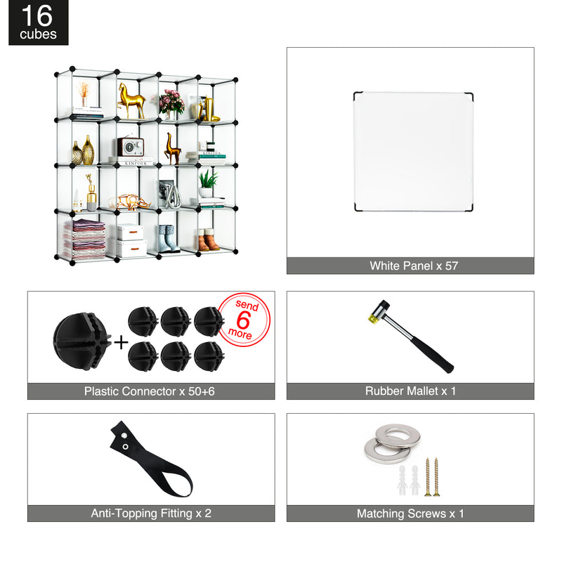 Greenstell Plastic Stackable Cube Storage Organizer 16 Closet Cubes White