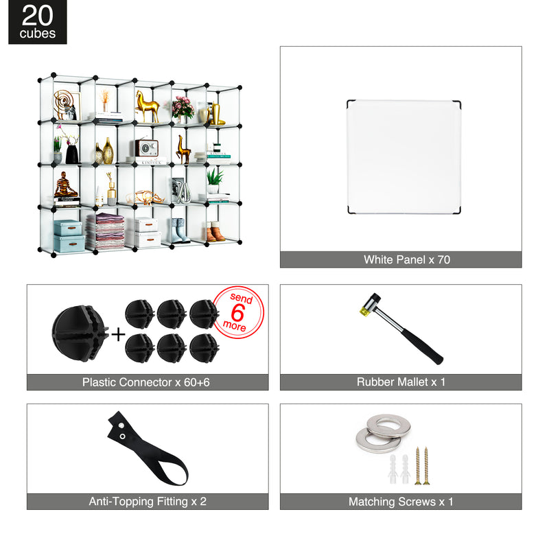 Greenstell Plastic Stackable Cube Storage Organizer 20 Closet Cubes White