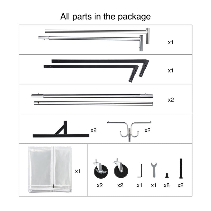 Greenstell Rolling Z Base Clothes Rack with Brake and Hooks Cover with Zipper (24*68*59 in)