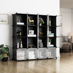 Greenstell Plastic Stackable Cube Storage Organizer 16 Portable Closet Cubes Black With Doors