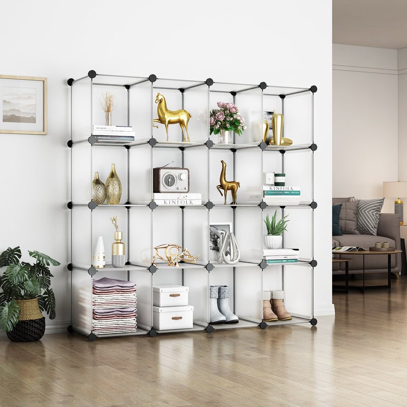 Greenstell Plastic Stackable Cube Storage Organizer 16 Portable Closet Cubes White With Doors