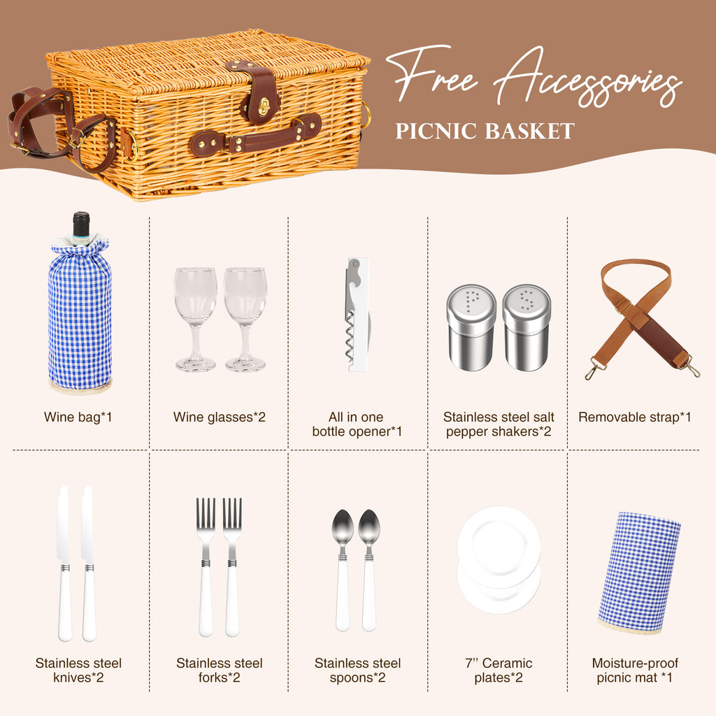 Greenstell Wicker Picnic Basket Sets with High Sealing Insulation Layer, Waterproof Picnic Mat, Removable Strap and Wine Bag