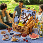 Greenstell Wicker Picnic Basket Sets with High Sealing Insulation Layer, Waterproof Picnic Mat, Removable Strap and Wine Bag
