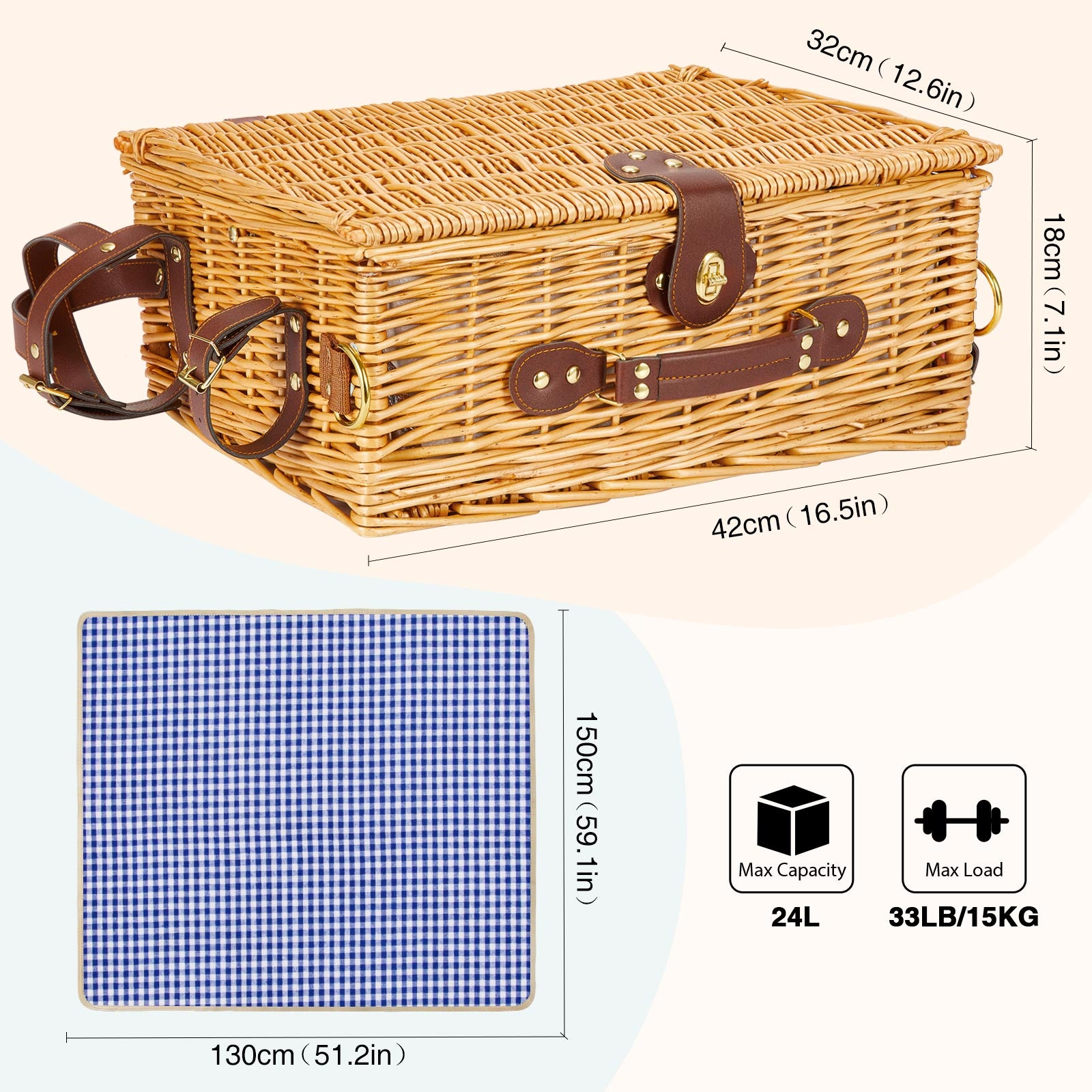 Greenstell Wicker Picnic Basket Sets with High Sealing Insulation Laye