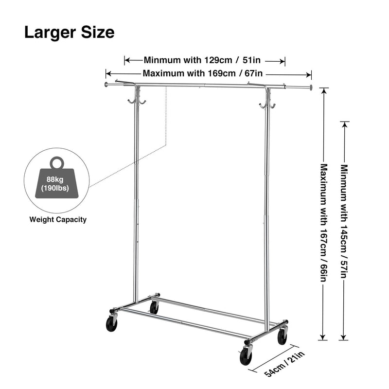 Greenstell Extendable Hanging Rail Rolling Clothes Rack Cover with Zipper large