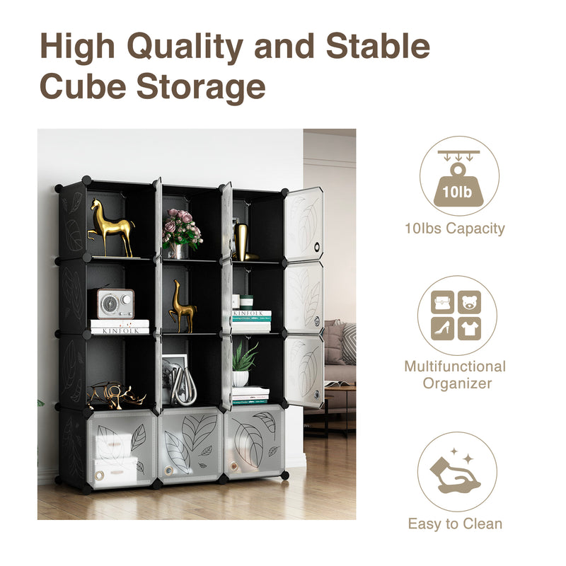 Greenstell Plastic Portable Stackable Cube Storage 12 Closet Cubes Bla
