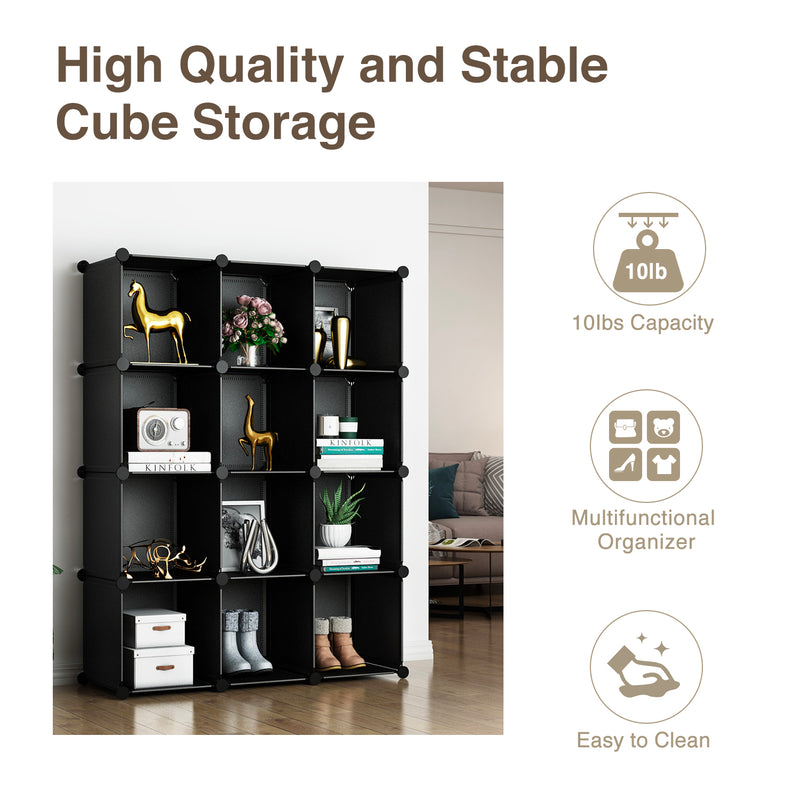 Greenstell Plastic Stackable Cube Storage Closet Cubes 12 Cubes Black