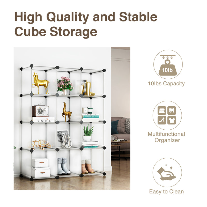 Greenstell Plastic Stackable Cube Storage Organizer 12 Closet Cubes White
