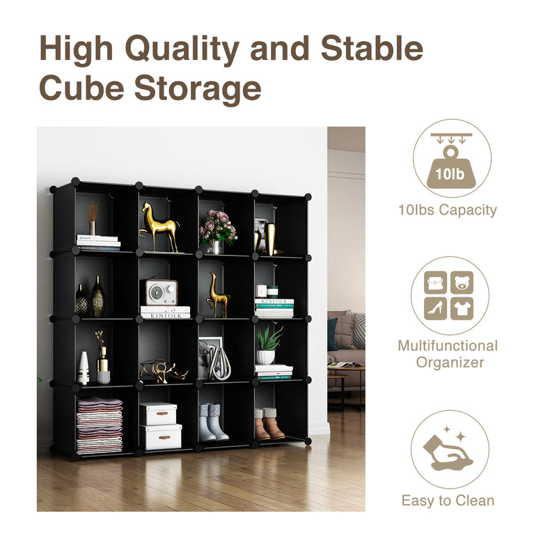 Greenstell Plastic Stackable Cube Storage 16 Closet Cubes Black