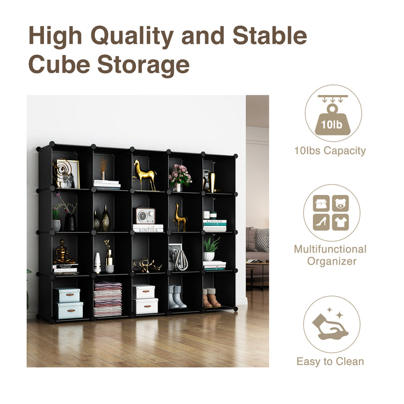 Greenstell Plastic Stackable Cube Storage Organizer 20 Closet Cubes Black