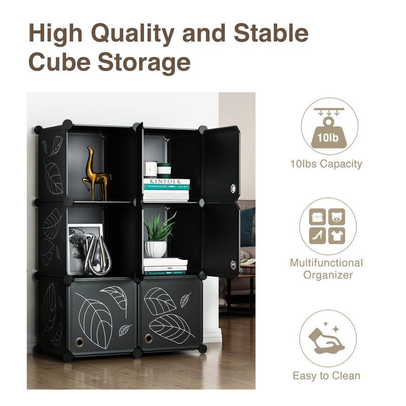 Greenstell Plastic Stackable Cube Storage 6 Closet Cubes Black