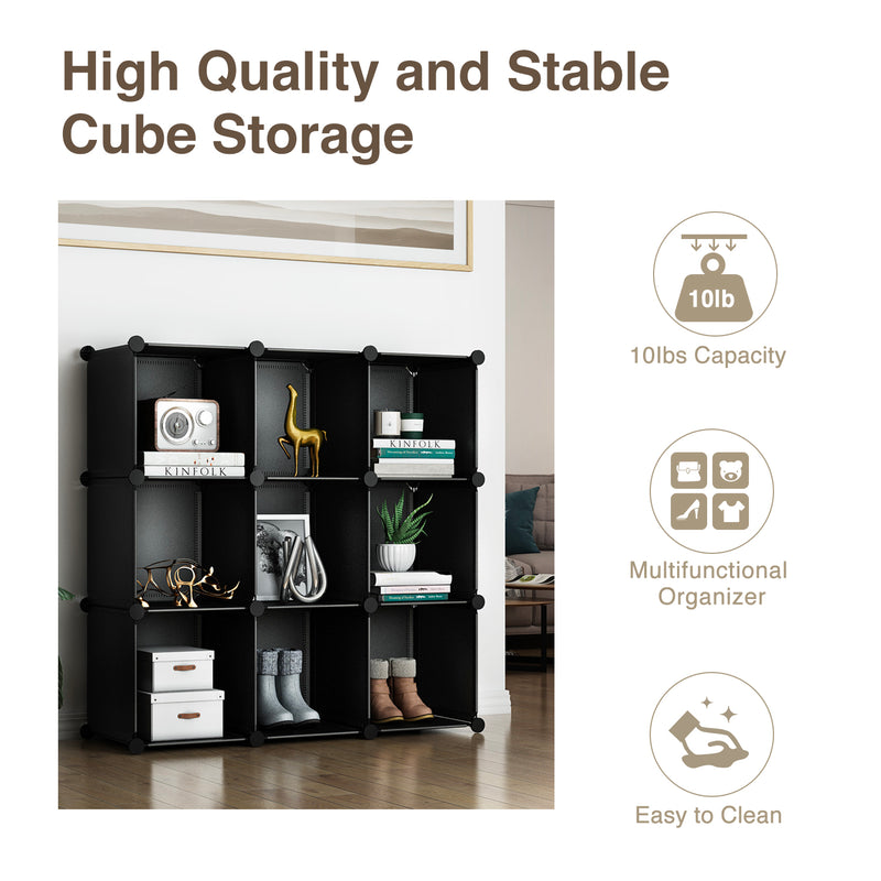 Greenstell Plastic Stackable Portable Cube Storage 9 Closet Cubes Blac