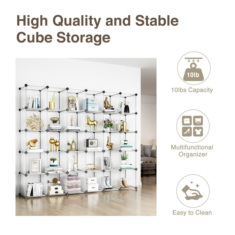 Greenstell Plastic Stackable Cube Storage 30 Portable Closet Cubes Whi