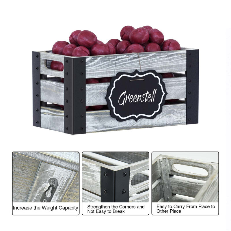 Greenstell Rustic Wooden Crate with Chalkboard, Cutout Handle and Metal Wraps