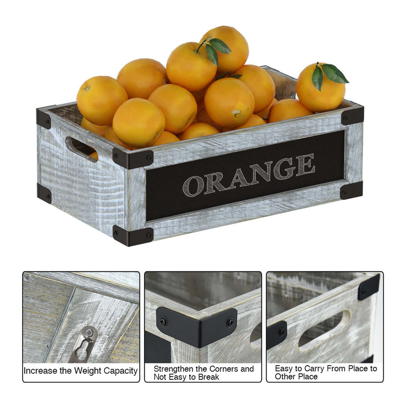 Greenstell Rustic Wooden Crate with Chalkboard, Cutout Handle and Metal Wraps
