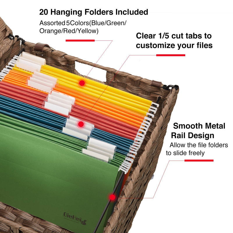 Greenstell Rolling File Cabinet, 20 Hanging File Folders & Tabs & Lid