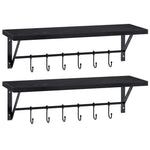 Greenstell Wall Mounted Floating Shelves 12 Hooks & Adjustable Crossbar Set of 2 60cm