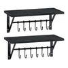 Greenstell Wall Mounted Floating Shelves 12 Hooks & Adjustable Crossbar Set of 2 40cm