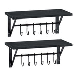 Greenstell Wall Mounted Floating Shelves 12 Hooks & Adjustable Crossbar Set of 2 40cm