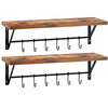 Greenstell Wall Mounted Floating Shelves 12 Hooks & Adjustable Crossbar Set of 2 60cm