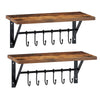 Greenstell Wall Mounted Floating Shelves 12 Hooks & Adjustable Crossbar Set of 2 40cm