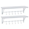 Greenstell Wall Mounted Floating Shelves 12 Hooks & Adjustable Crossbar Set of 2 60cm