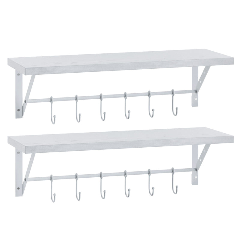 Greenstell Wall Mounted Floating Shelves 12 Hooks & Adjustable Crossba