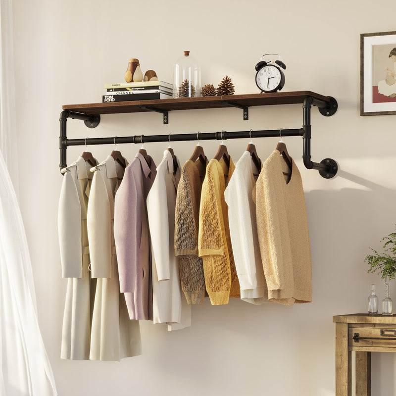 Greenstell Industrial Pipe Wall Mounted with Wood Board Clothes Rack