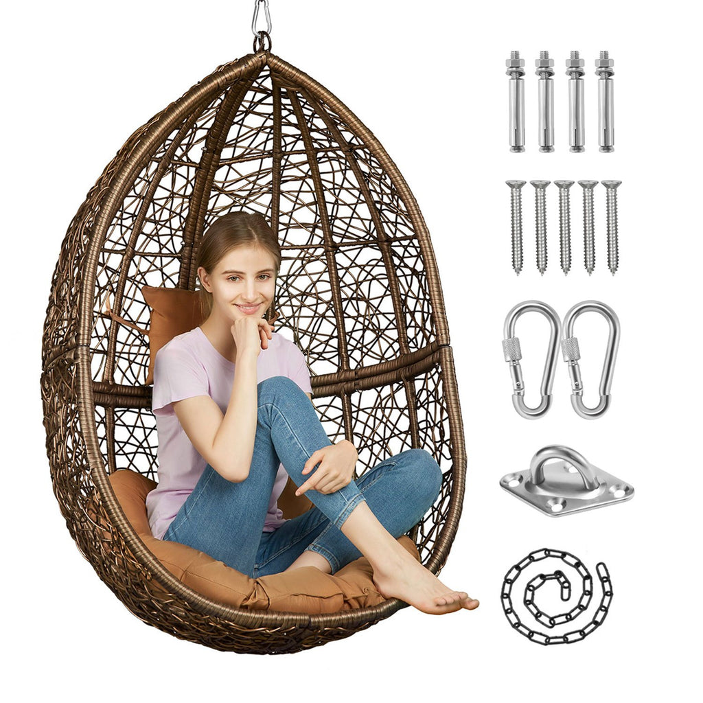 Greenstell Handmade Rattan Wicker Hanging Egg Hammock Chairs Cafe Cushion