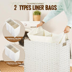 Greenstell Woven Divided Laundry Hamper with Lid 125L, 3 Sections Clothes Hamper