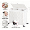 Greenstell Laundry Hamper with Wheels&Lid, 140L Large 3 Sections Clothes Hamper with 2 Types Removable Liner Bags, 5 Mesh Laundry Bags, Handwoven Divided Laundry Basket for Clothes