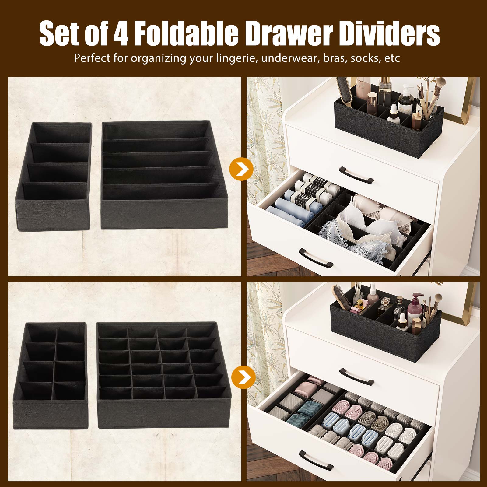 organizer dresser Greenstell 4 Drawer Chest with 4 Set Foldable Drawer Dividers, Dresser
