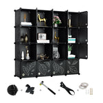 Greenstell Plastic Stackable Cube Storage Organizer 16 Portable Closet Cubes Black With Doors