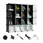 Greenstell Plastic Stackable Cube Storage Organizer 16 Portable Closet Cubes Black With Doors