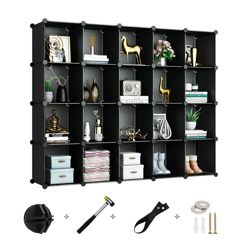 Greenstell Plastic Stackable Cube Storage Organizer 20 Closet Cubes Black