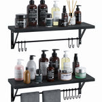 Greenstell Wall Mounted Floating Shelves 12 Hooks & Adjustable Crossbar Set of 2 60cm