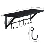 Greenstell Wall Mounted Floating Shelves 12 Hooks & Adjustable Crossbar Set of 2 60cm