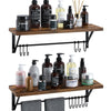 Greenstell Wall Mounted Floating Shelves 12 Hooks & Adjustable Crossbar Set of 2 60cm