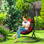 Greenstell Handmade Rattan Wicker Hanging Egg Hammock Chairs Red Cushion