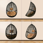 Greenstell Handmade Rattan Wicker Hanging Egg Hammock Chairs Cafe Cushion