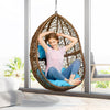 Greenstell Handmade Rattan Wicker Hanging Egg Hammock Chairs Blue Cushion