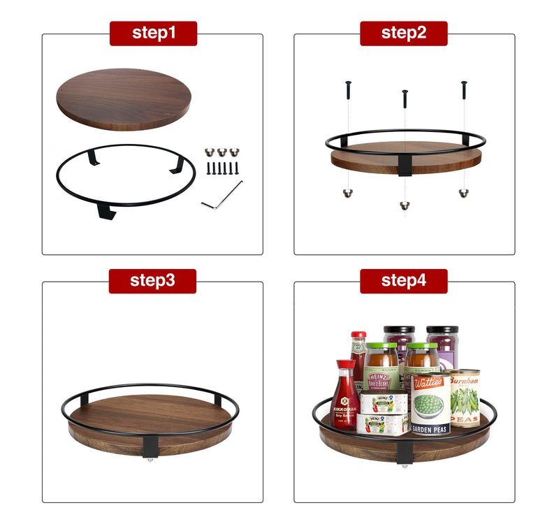 Greenstell Lazy Susan 10 Inches Round Wood Rotating Spice Rack Dark Brown