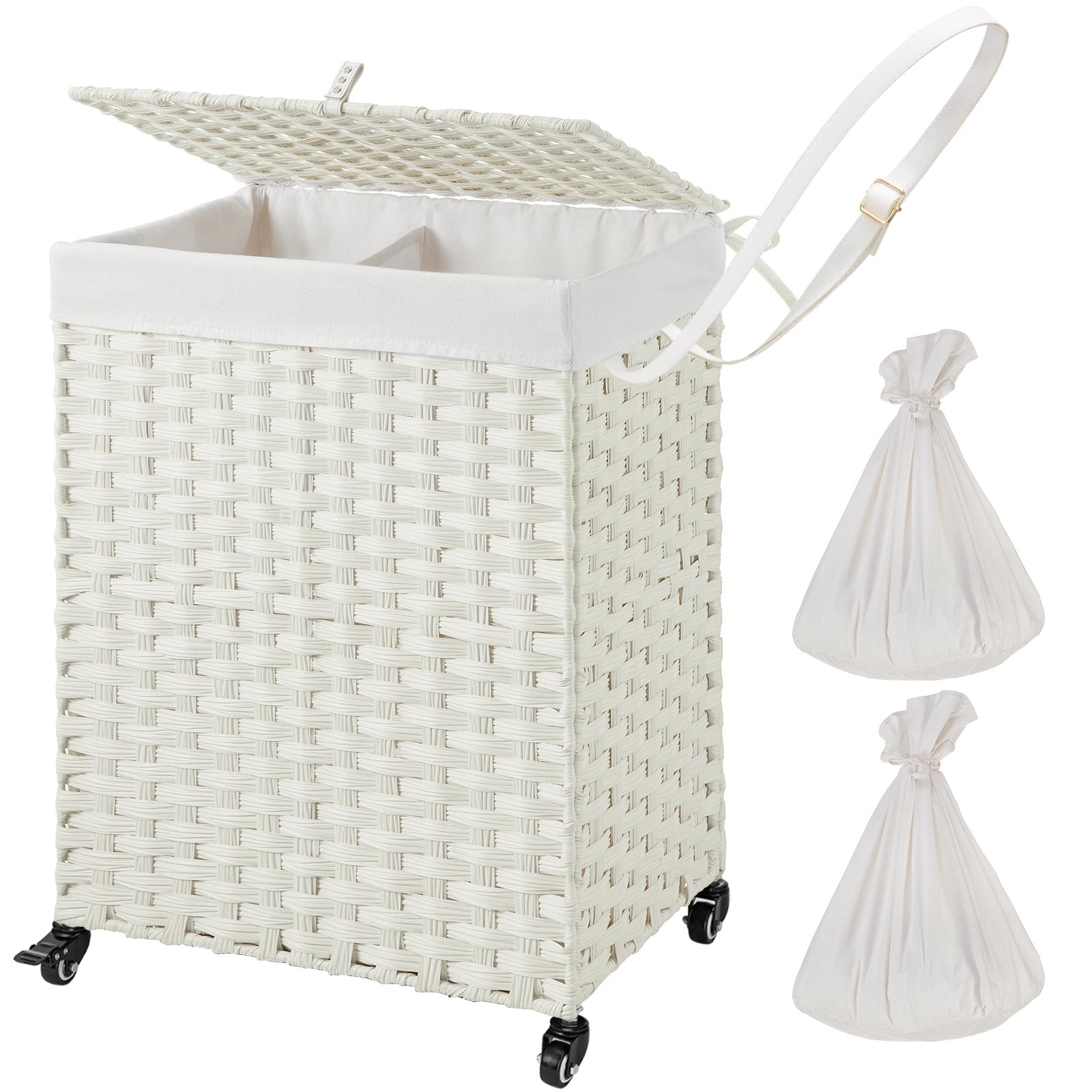 Hermina RNAB08V4L6BN4 laundry hamper with divided liner bag; collapsible  laundry basket with rolling lockable wheels; clothes hamper with metal han