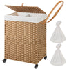 Greenstell Woven Synthetic Rattan Collapsible Hamper on Wheels, 2 Removable Liner Bags Standard