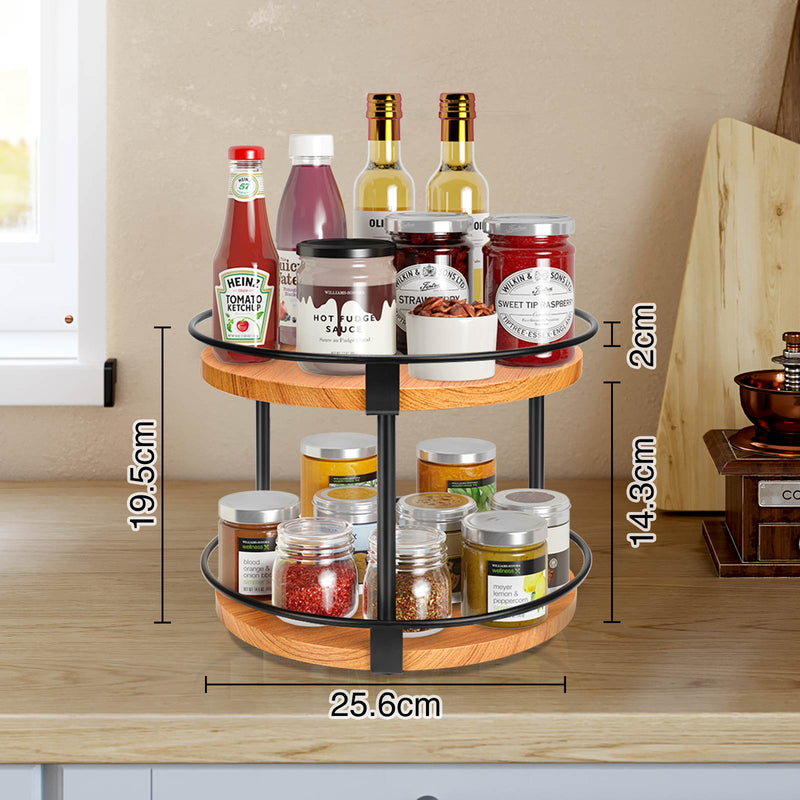 Greenstell 2-Tier Lazy Susan 10 Inches Round Wood Rotating Spice Rack Light  Brown